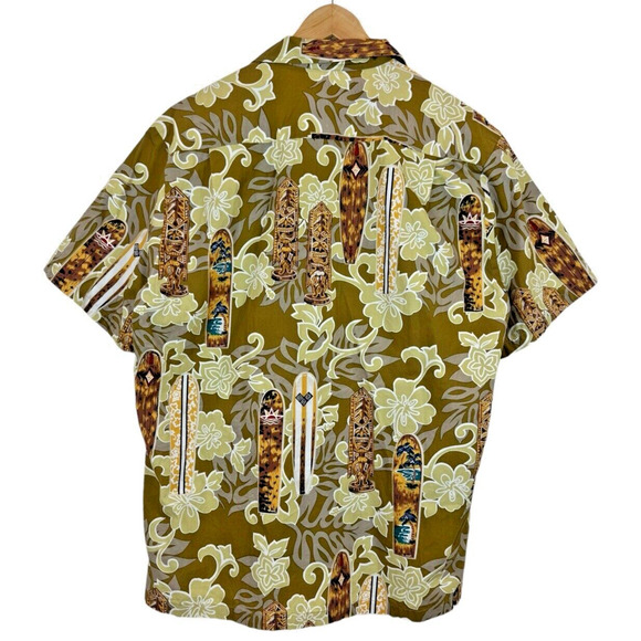 Vintage Howie Hawaiian Shirt Men XL Tiki Surf Board Wooden Buttons Camp Hibiscus - Picture 9 of 9
